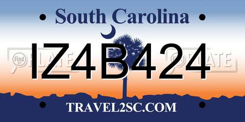 IZ4B424 South Carolina License Plate