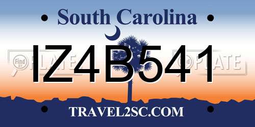 IZ4B541 South Carolina License Plate