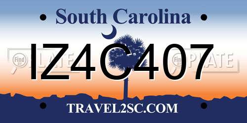 IZ4C407 South Carolina License Plate