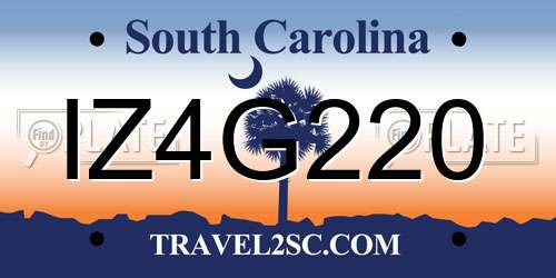 IZ4G220 South Carolina License Plate