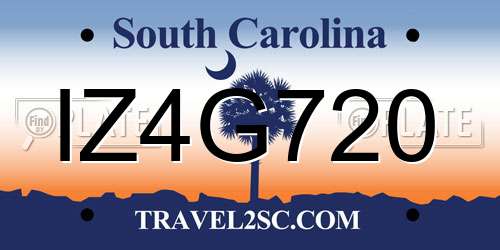 IZ4G720 South Carolina License Plate