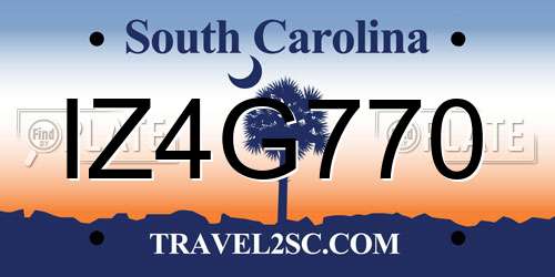 IZ4G770 South Carolina License Plate