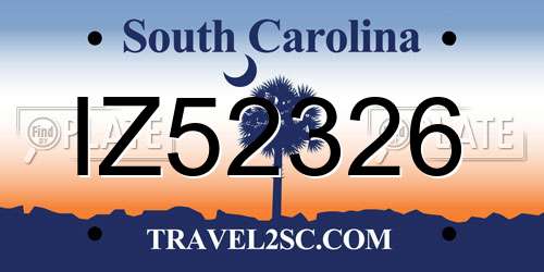 IZ52326 South Carolina License Plate