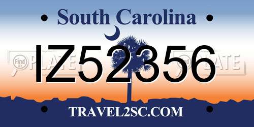 IZ52356 South Carolina License Plate