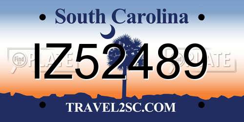 IZ52489 South Carolina License Plate