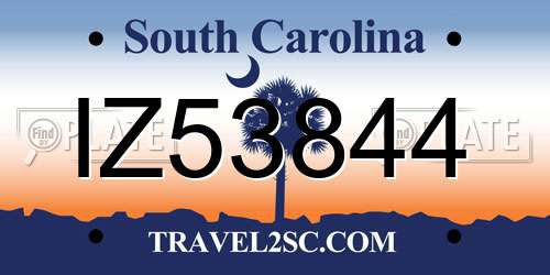 IZ53844 South Carolina License Plate