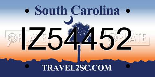 IZ54452 South Carolina License Plate