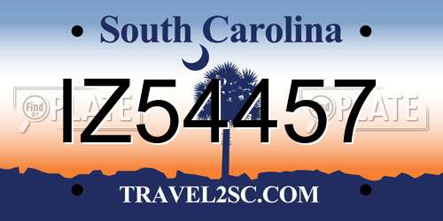 IZ54457 South Carolina License Plate