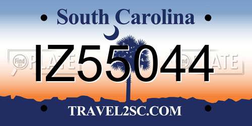 IZ55044 South Carolina License Plate
