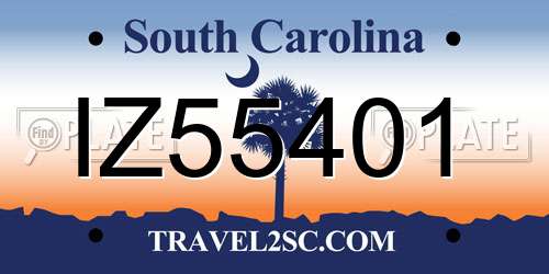 IZ55401 South Carolina License Plate
