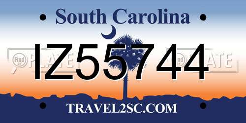 IZ55744 South Carolina License Plate