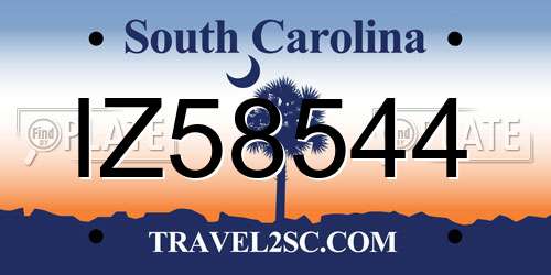 IZ58544 South Carolina License Plate