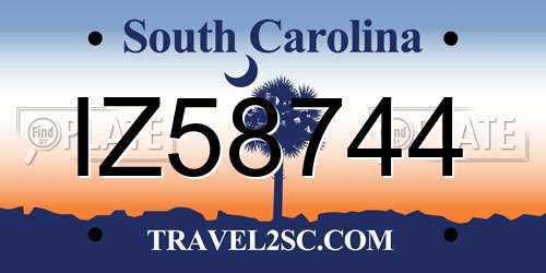 IZ58744 South Carolina License Plate