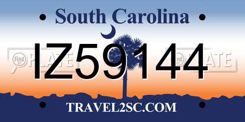 IZ59144 South Carolina License Plate