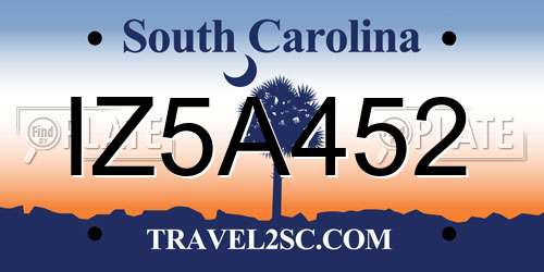 IZ5A452 South Carolina License Plate