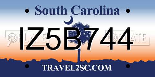 IZ5B744 South Carolina License Plate