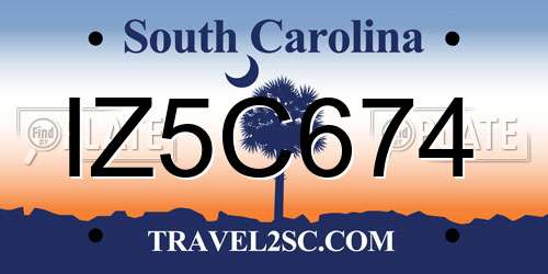 IZ5C674 South Carolina License Plate