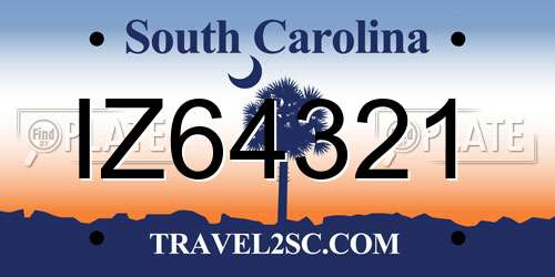IZ64321 South Carolina License Plate