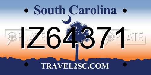 IZ64371 South Carolina License Plate