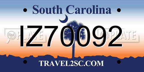 IZ70092 South Carolina License Plate