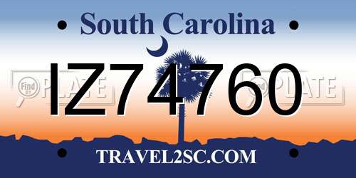 IZ74760 South Carolina License Plate