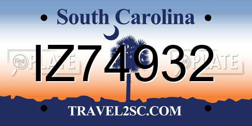 IZ74932 South Carolina License Plate