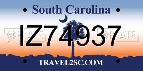 IZ74937 South Carolina License Plate