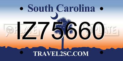 IZ75660 South Carolina License Plate