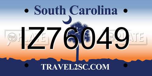 IZ76049 South Carolina License Plate