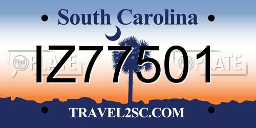 IZ77501 South Carolina License Plate