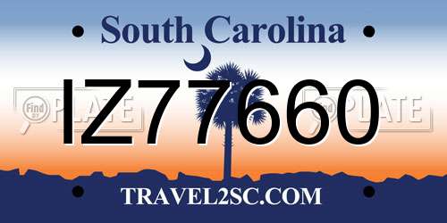 IZ77660 South Carolina License Plate