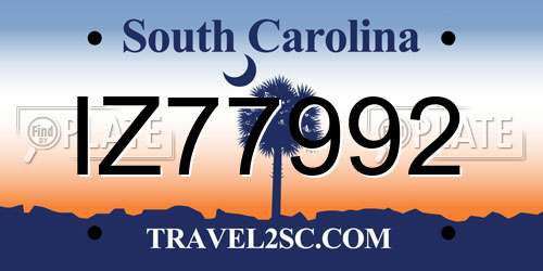 IZ77992 South Carolina License Plate