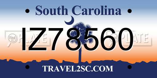 IZ78560 South Carolina License Plate