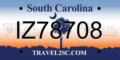 IZ78708 South Carolina License Plate