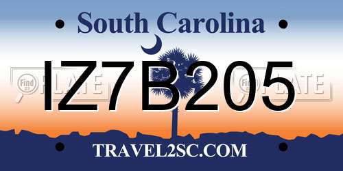 IZ7B205 South Carolina License Plate