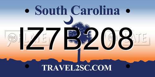 IZ7B208 South Carolina License Plate