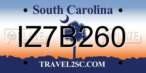 IZ7B260 South Carolina License Plate