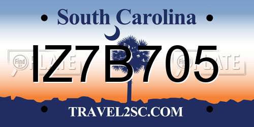 IZ7B705 South Carolina License Plate