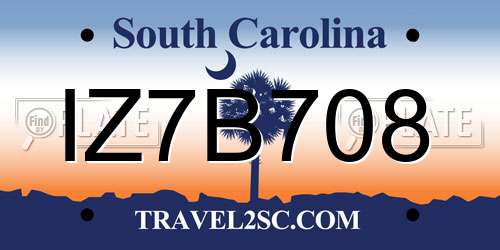 IZ7B708 South Carolina License Plate