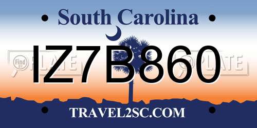 IZ7B860 South Carolina License Plate