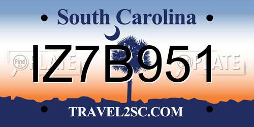 IZ7B951 South Carolina License Plate