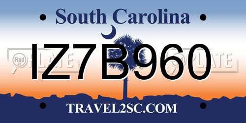 IZ7B960 South Carolina License Plate
