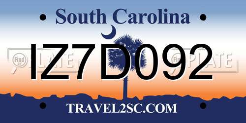 IZ7D092 South Carolina License Plate