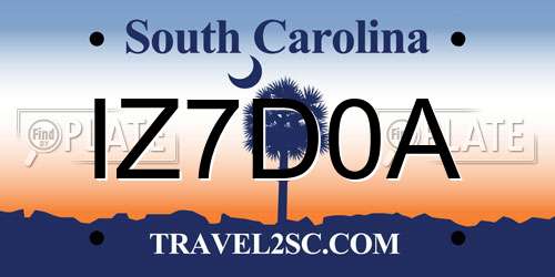 IZ7D0A South Carolina License Plate