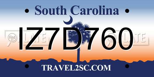 IZ7D760 South Carolina License Plate