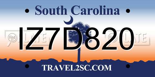 IZ7D820 South Carolina License Plate