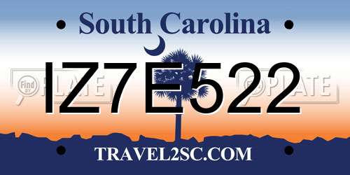 IZ7E522 South Carolina License Plate