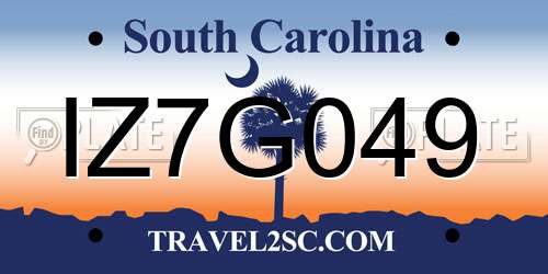 IZ7G049 South Carolina License Plate