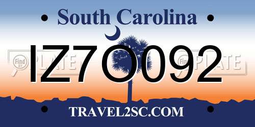 IZ7O092 South Carolina License Plate