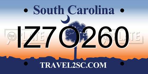 IZ7O260 South Carolina License Plate